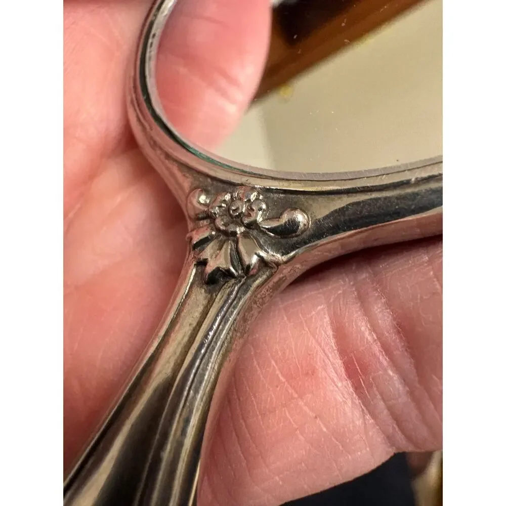 Sterling Antique Handheld Beveled Floral Design
